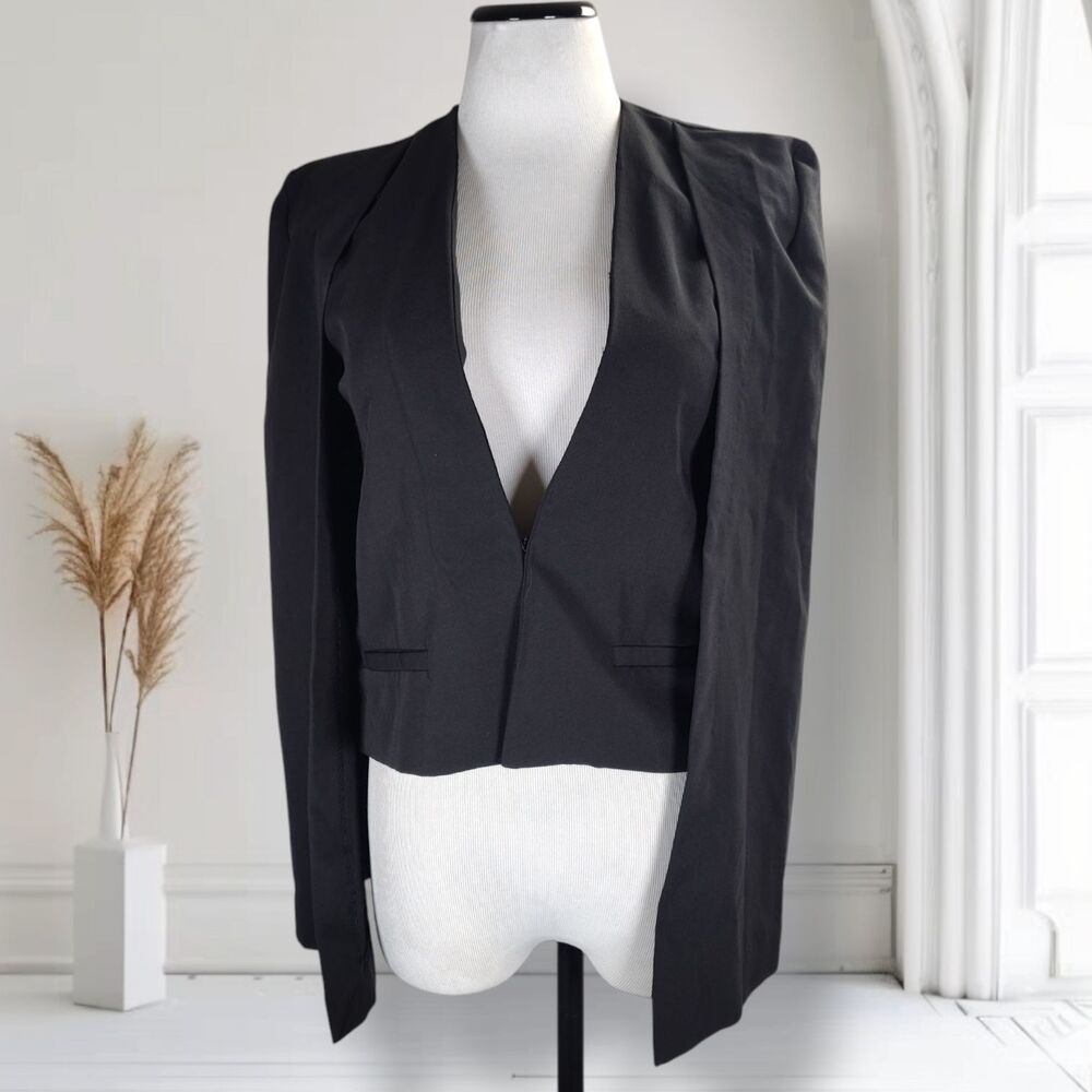 Faith in Love Capelet Jacket Size 6 Black Vest Front Long Sleeve